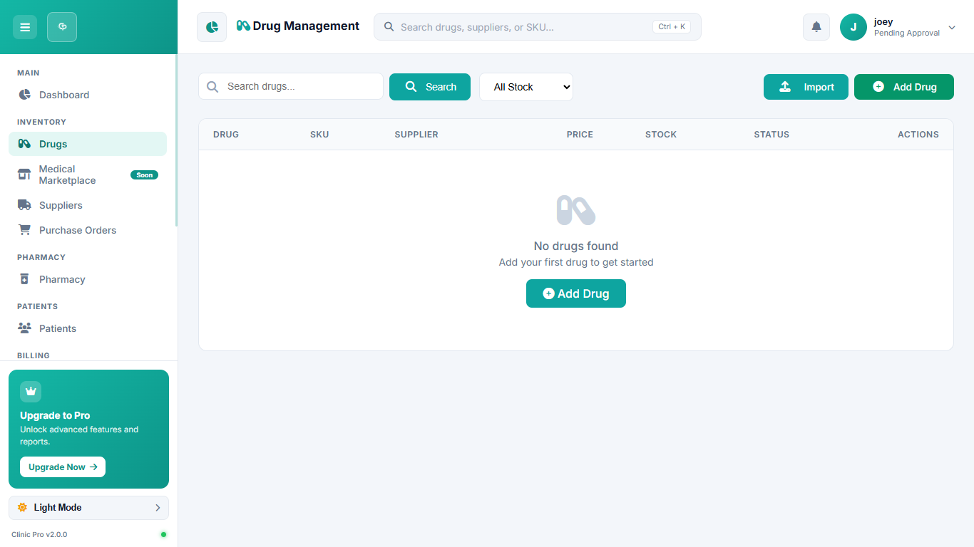 Drug Management dashboard