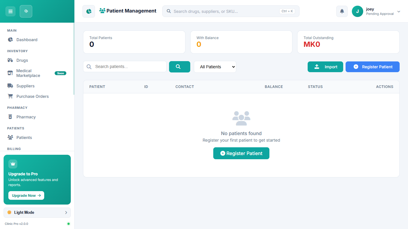 Patient dashboard preview